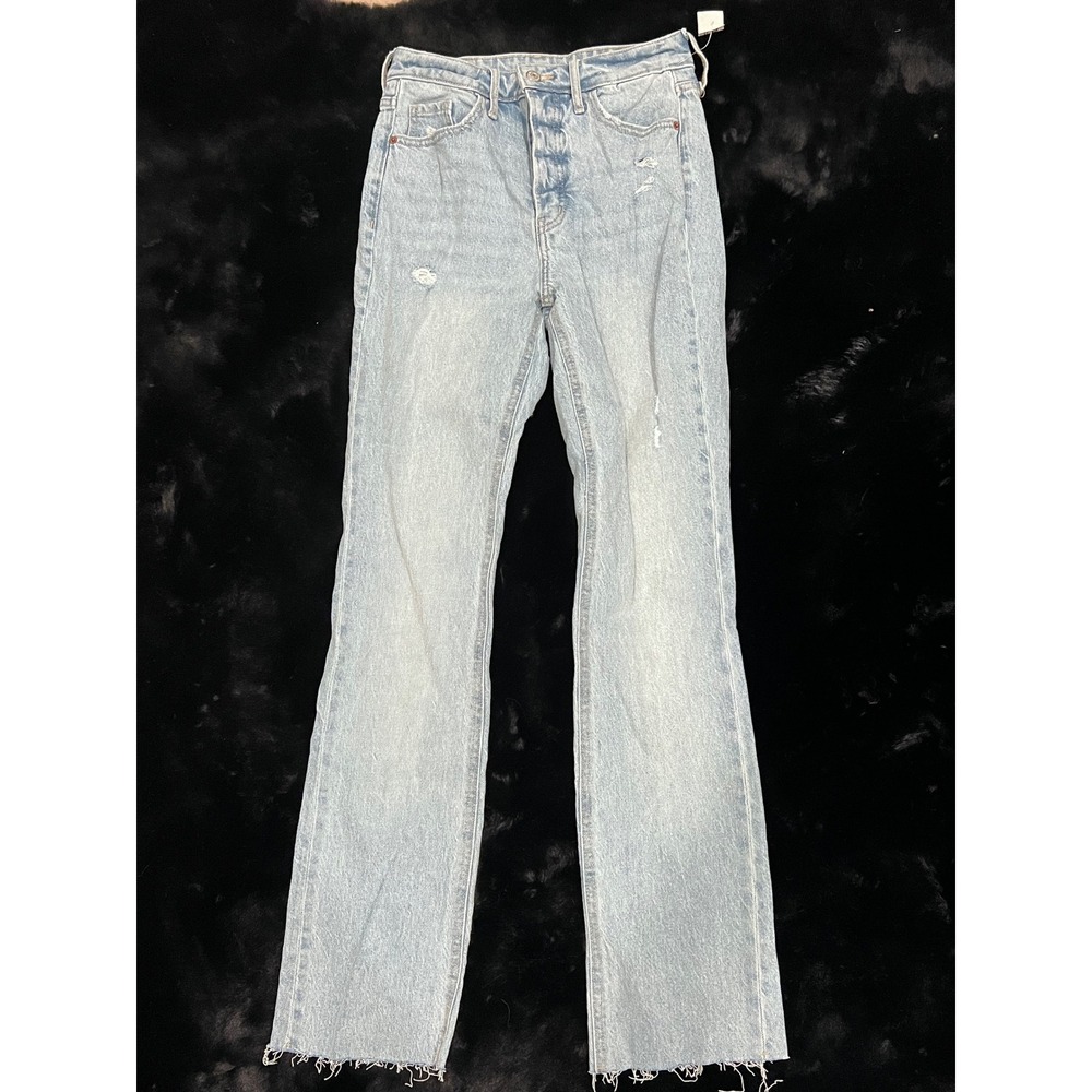 Old‎ Navy High-Rise Kicker Boot-Cut Distressed Light Wash Denim Jeans sz 0